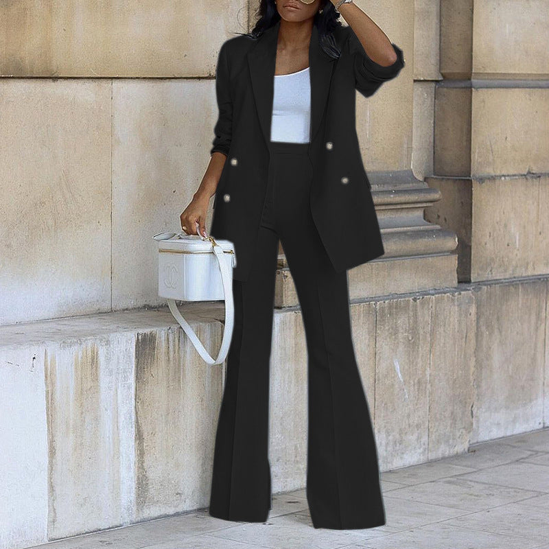 Damer Elegant Blazer-Set med Vida Ben och Midjebälte Mirla-Eva Jonsson