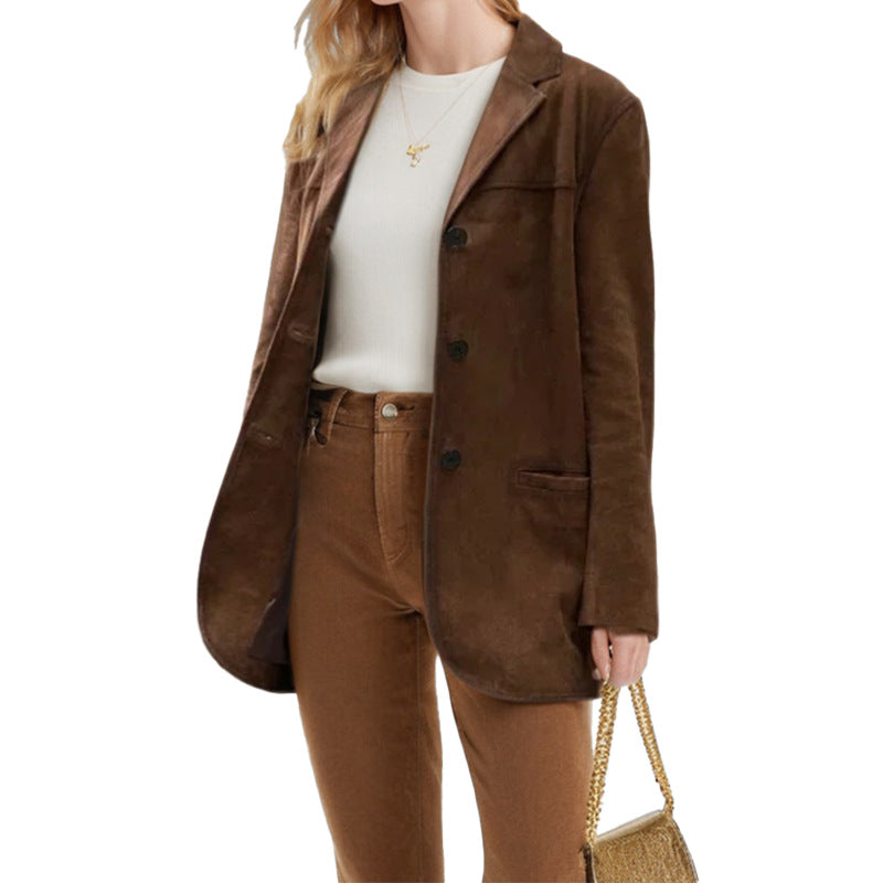 Damer Elegant Blazer av Mjuk Mockaimitation med Smal Passform Mirla-Eva Jonsson
