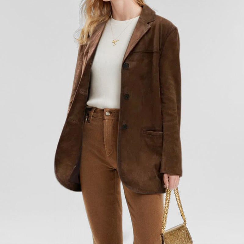 Damer Elegant Blazer av Mjuk Mockaimitation med Smal Passform Mirla-Eva Jonsson
