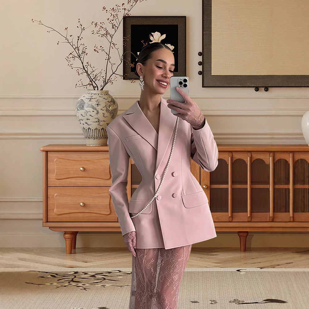 Damer Elegant Blazer med asymmetrisk skärning och dekorativ krage Mirla-Eva Jonsson
