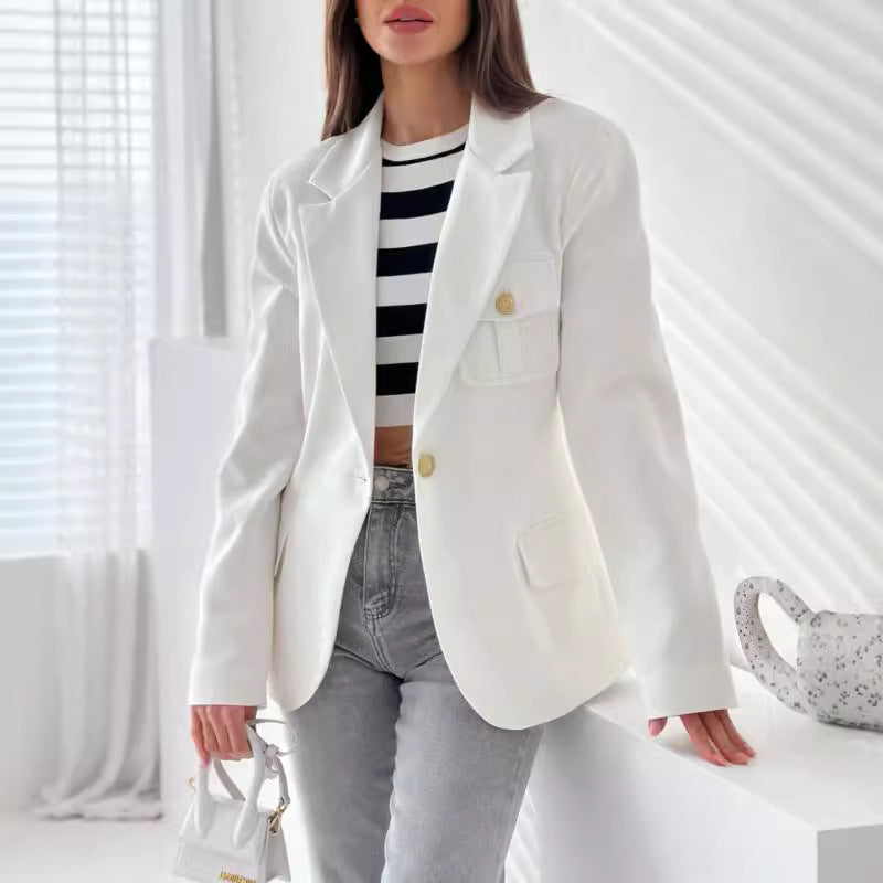 Damer Elegant Blazer med fickor och gyllene knappdetaljer Mirla-Eva Jonsson