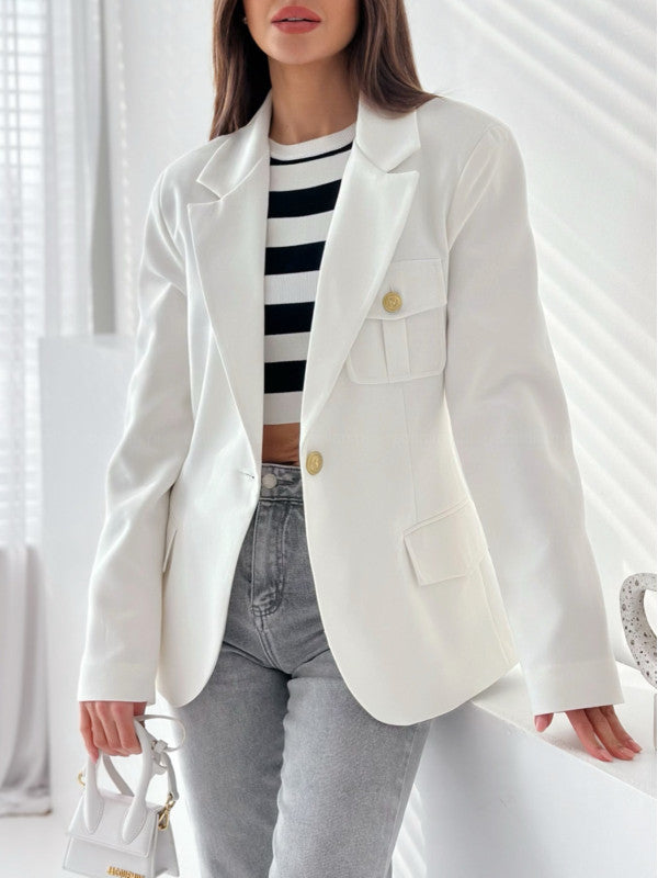 Damer Elegant Blazer med fickor och gyllene knappdetaljer Mirla-Eva Jonsson