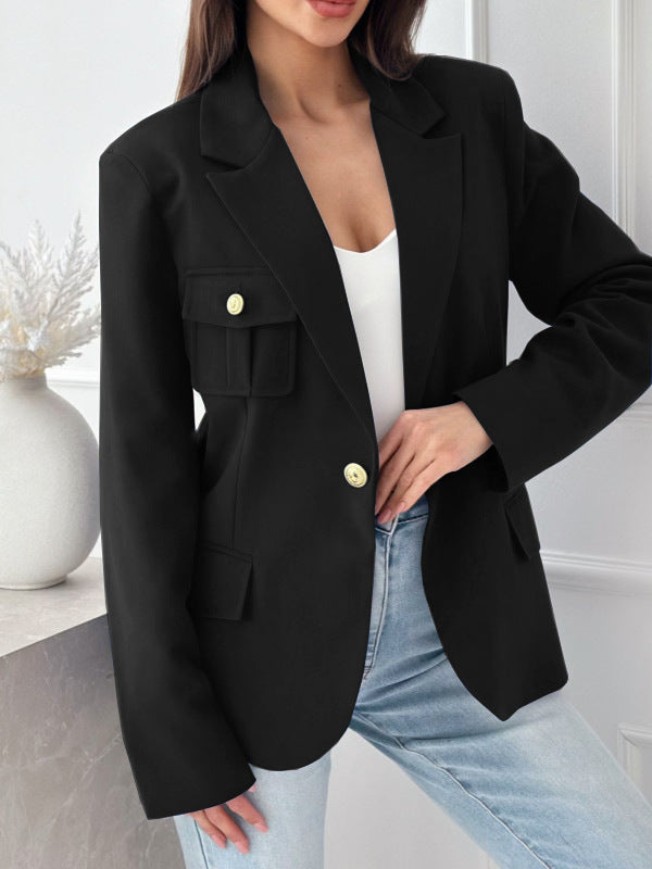 Damer Elegant Blazer med fickor och gyllene knappdetaljer Mirla-Eva Jonsson