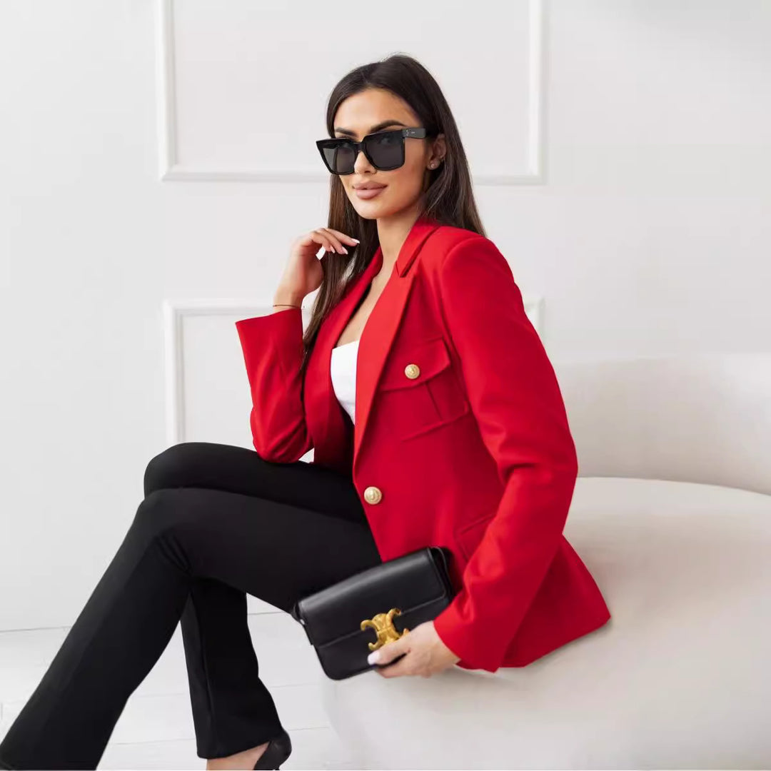 Damer Elegant Blazer med fickor och gyllene knappdetaljer Mirla-Eva Jonsson