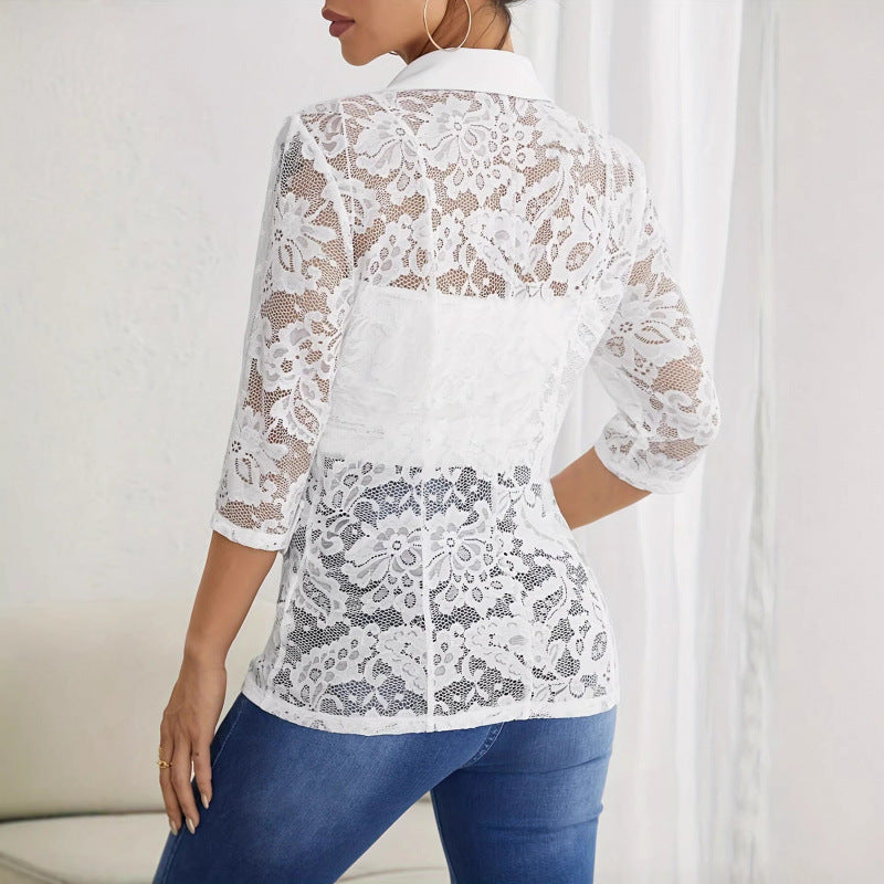 Damer Elegant Blazer med transparenta spetsinsatser Mirla-Eva Jonsson