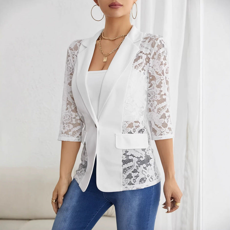 Damer Elegant Blazer med transparenta spetsinsatser Mirla-Eva Jonsson