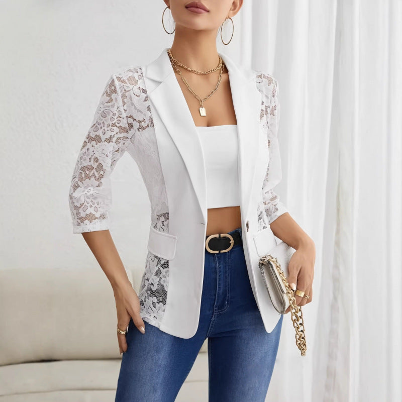 Damer Elegant Blazer med transparenta spetsinsatser Mirla-Eva Jonsson