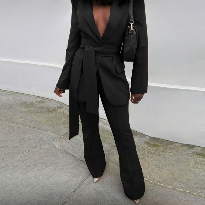 Damer Elegant Blazer och Byxor Ensemble med Midjebälte Mirla-Eva Jonsson