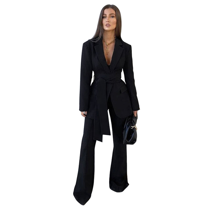 Damer Elegant Blazer och Byxor Ensemble med Midjebälte Mirla-Eva Jonsson