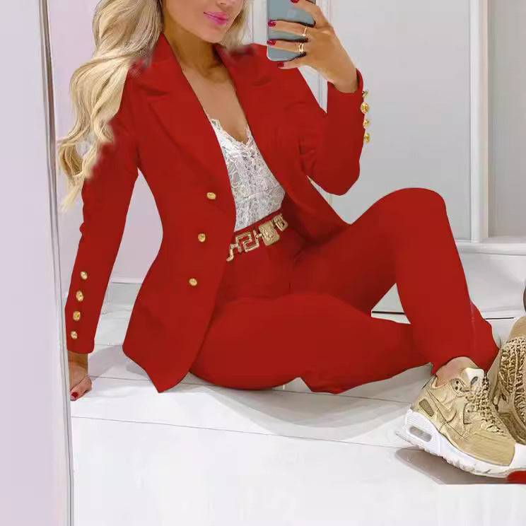Damer Elegant Blazer-set med dekorativa knappar och figurnära passform Eva Jonsson-Eva Jonsson
