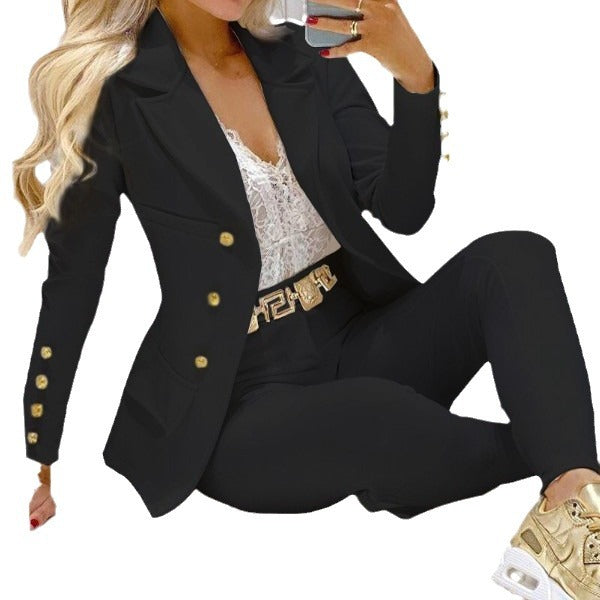Damer Elegant Blazer-set med dekorativa knappar och figurnära passform Eva Jonsson-Eva Jonsson
