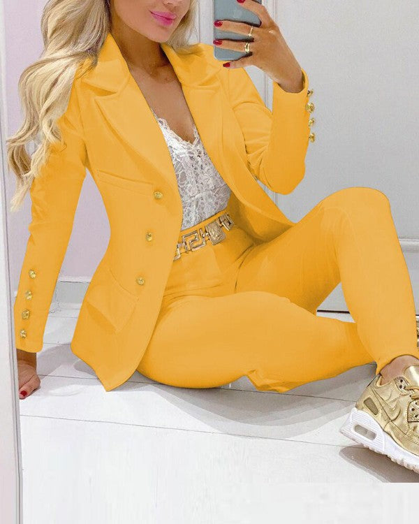 Damer Elegant Blazer-set med dekorativa knappar och figurnära passform Eva Jonsson-Eva Jonsson