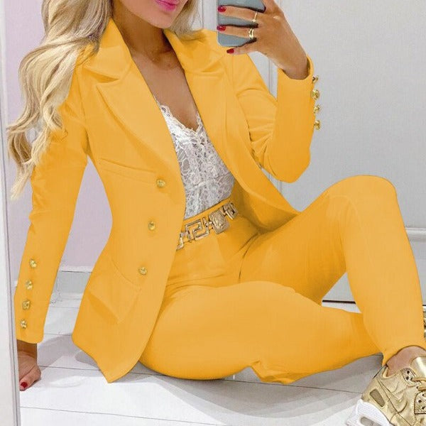 Damer Elegant Blazer-set med dekorativa knappar och figurnära passform Eva Jonsson-Eva Jonsson