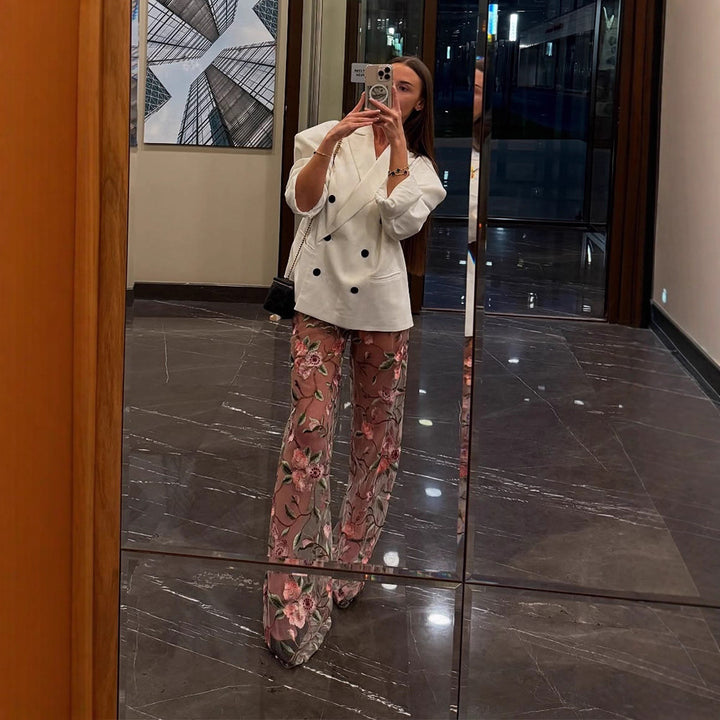 Damer Elegant Blazerjacka med blommig kostym Mirla-Eva Jonsson