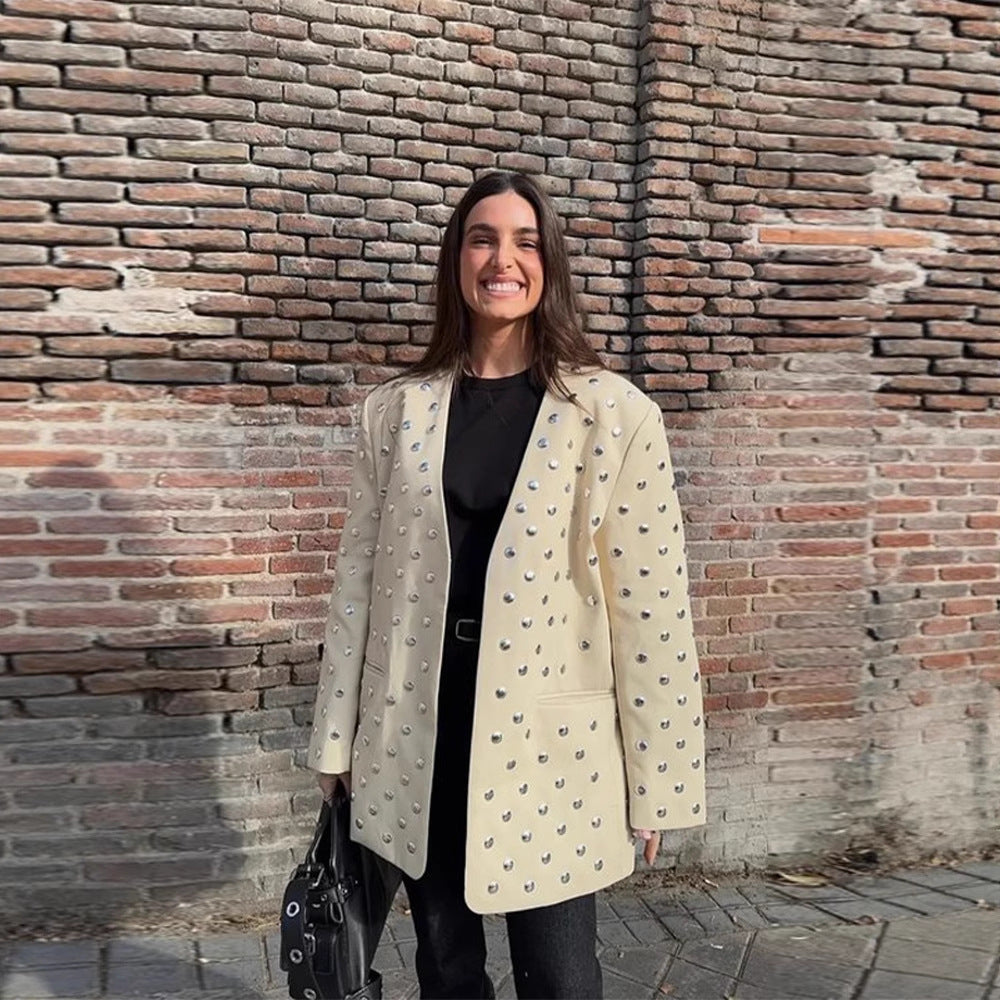 Damer Elegant Blazerjacka med glamourösa stenapplikationer Mirla-Eva Jonsson