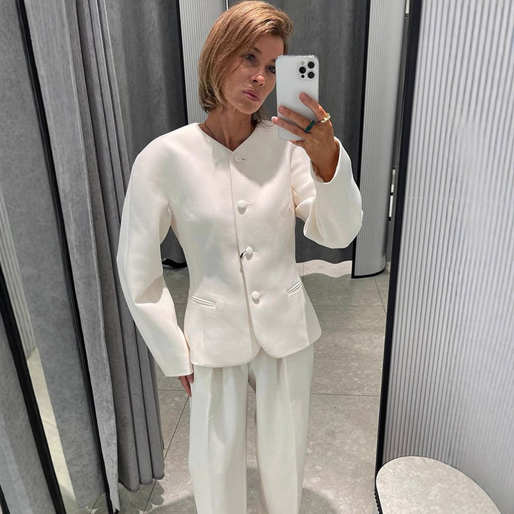 Damer Elegant Blazerjacka med trendiga puffärmar och dekorativ knappdesign Eva Jonsson-Eva Jonsson