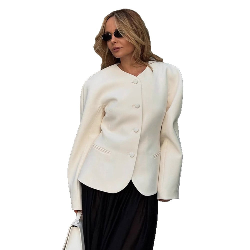 Damer Elegant Blazerjacka med trendiga puffärmar och dekorativ knappdesign Eva Jonsson-Eva Jonsson