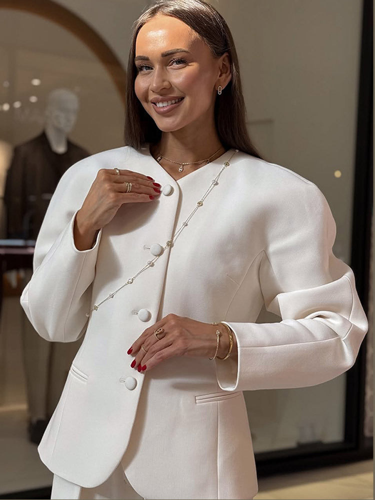 Damer Elegant Blazerjacka med trendiga puffärmar och dekorativ knappdesign Eva Jonsson-Eva Jonsson