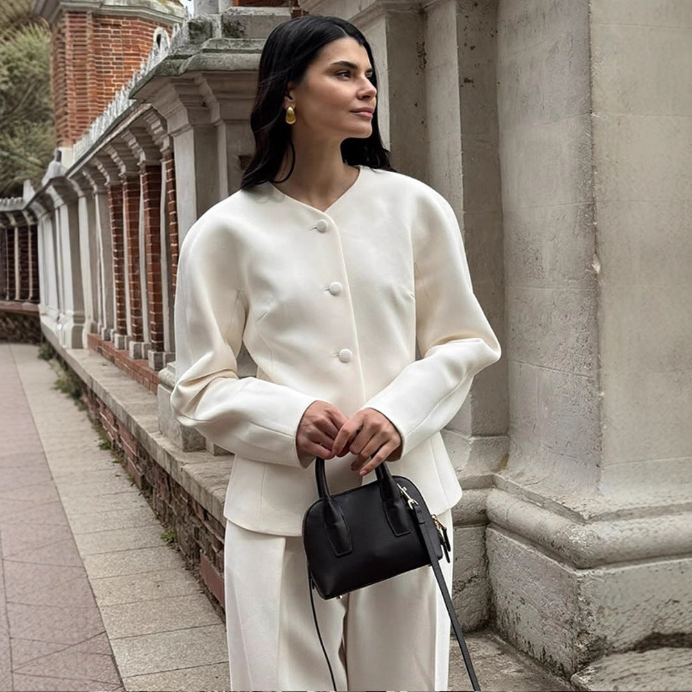 Damer Elegant Blazerjacka med trendiga puffärmar och dekorativ knappdesign Eva Jonsson-Eva Jonsson