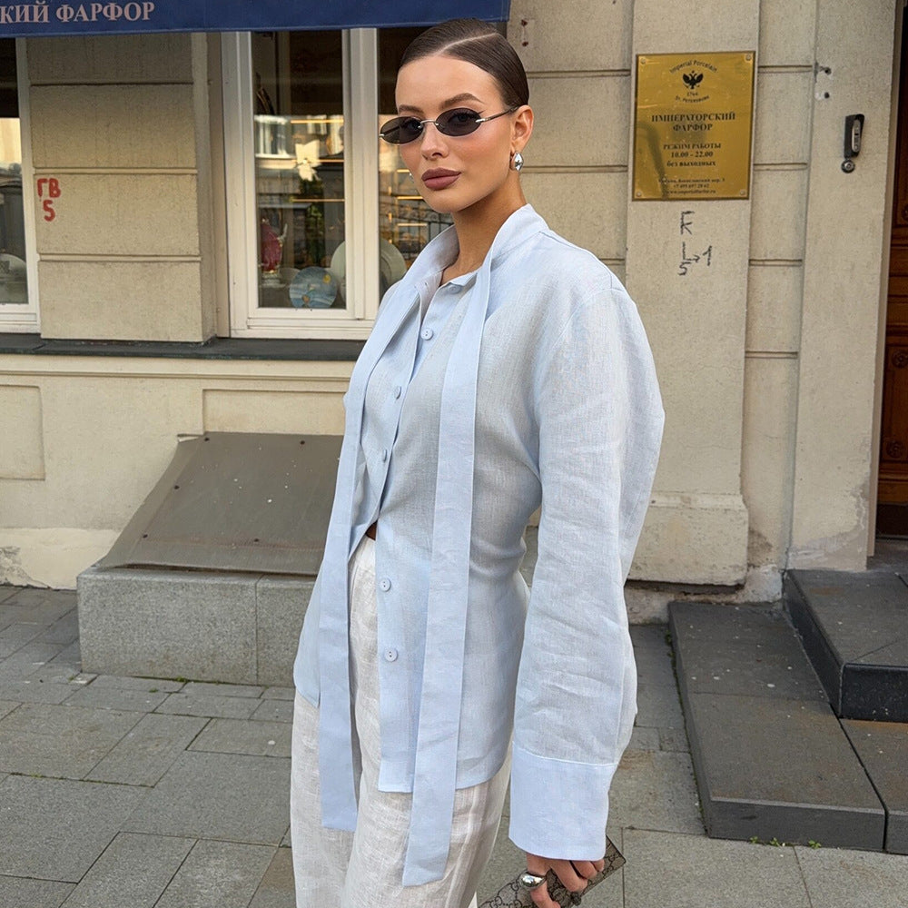 Damer Elegant Blus med Bindebälte Mirla-Eva Jonsson