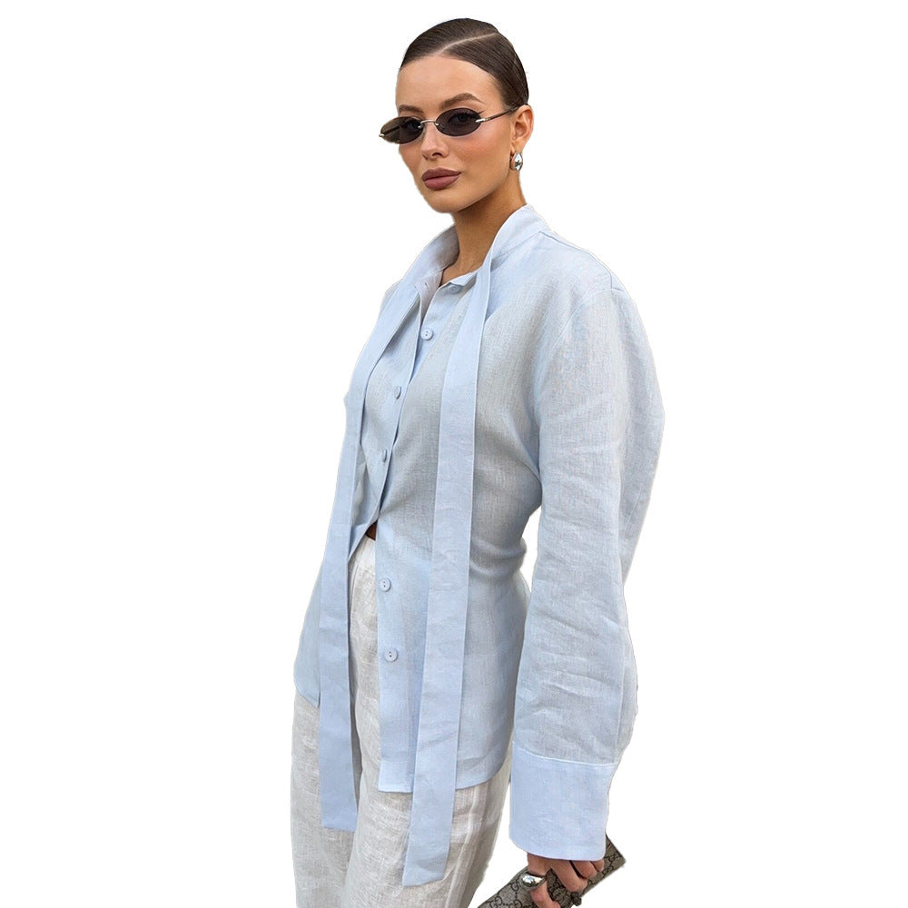 Damer Elegant Blus med Bindebälte Mirla-Eva Jonsson