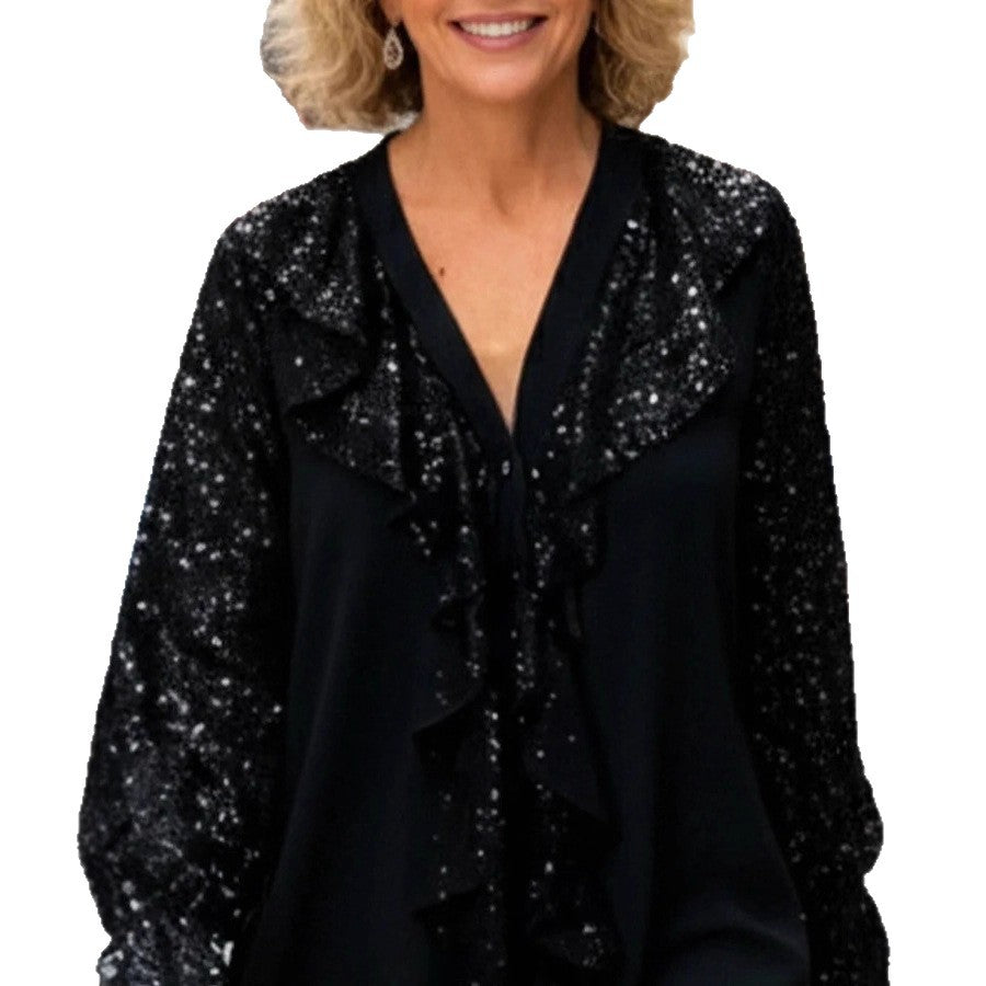 Damer Elegant Blus med Glittrande Accenter och Volangdetaljer Mirla-Eva Jonsson
