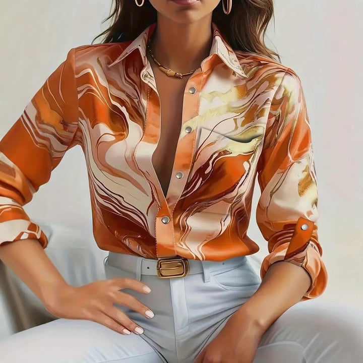 Damer Elegant Blus med Marmorerad Design och Fin Bomullstyg Mirla-Eva Jonsson