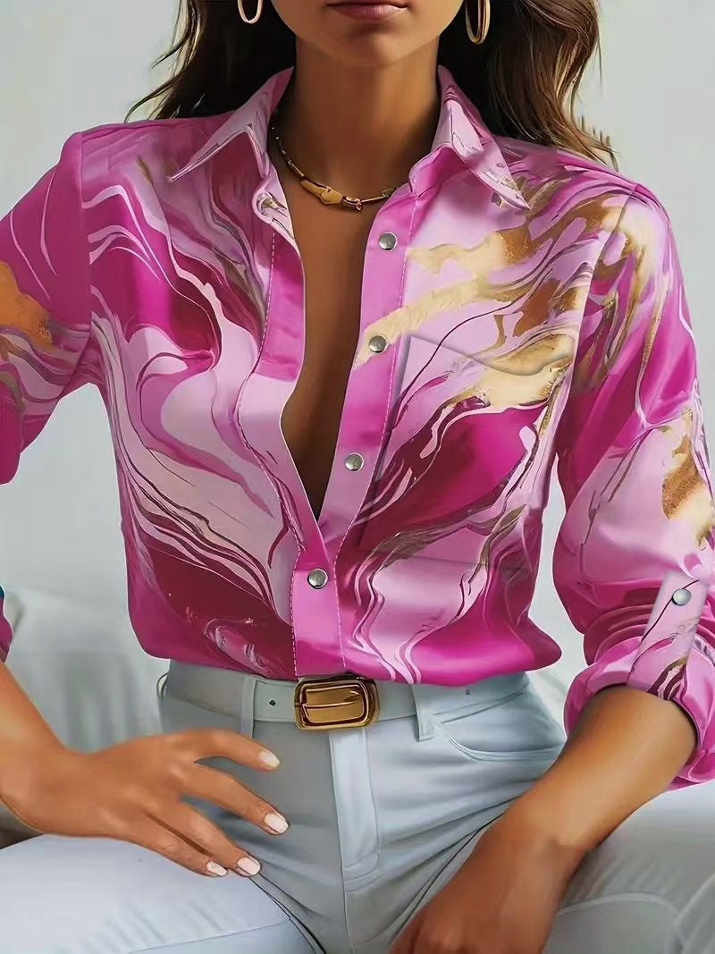 Damer Elegant Blus med Marmorerad Design och Fin Bomullstyg Mirla-Eva Jonsson