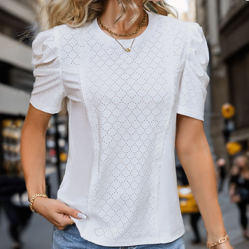Damer Elegant Blus med Spetsdetaljer och Puffärmar Mirla-Eva Jonsson