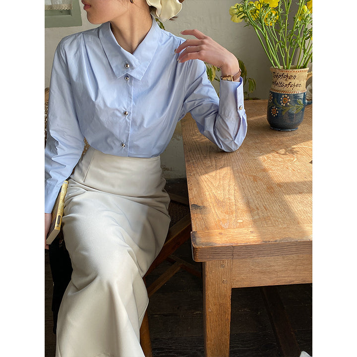 Damer Elegant Blus med Texturerad Krage och Knapplist Mirla-Eva Jonsson