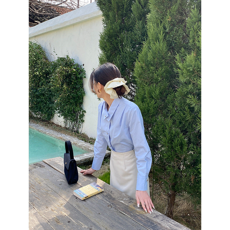 Damer Elegant Blus med Texturerad Krage och Knapplist Mirla-Eva Jonsson