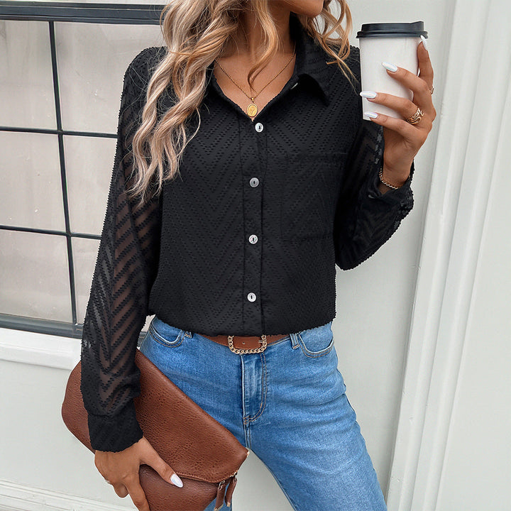 Damer Elegant Blus med Transparent Ärmar och Knappstängningar Mirla-Eva Jonsson