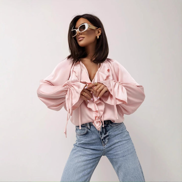 Damer Elegant Blus med Volangdetaljer och Fint Ärm Mirla-Eva Jonsson