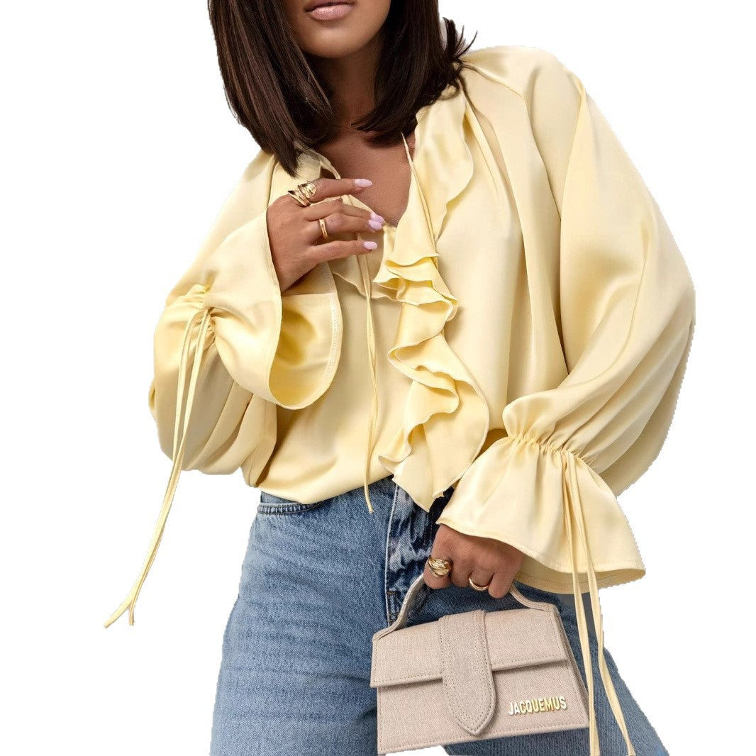 Damer Elegant Blus med Volangdetaljer och Fint Ärm Mirla-Eva Jonsson
