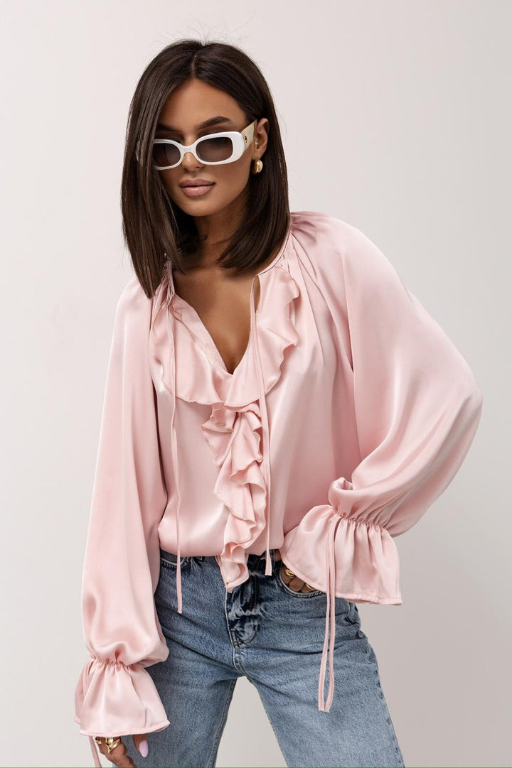 Damer Elegant Blus med Volangdetaljer och Fint Ärm Mirla-Eva Jonsson
