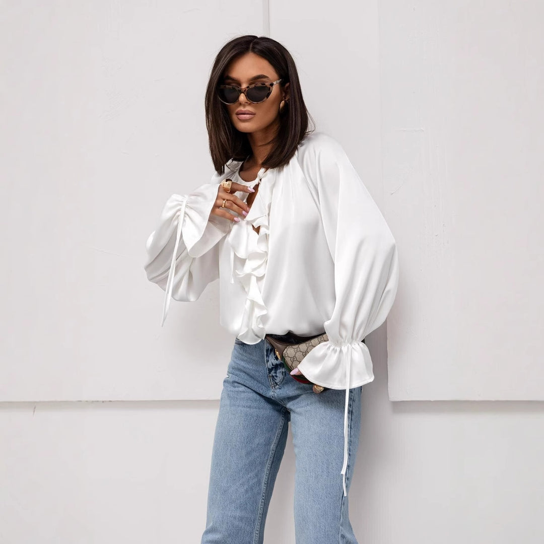 Damer Elegant Blus med Volangdetaljer och Fint Ärm Mirla-Eva Jonsson