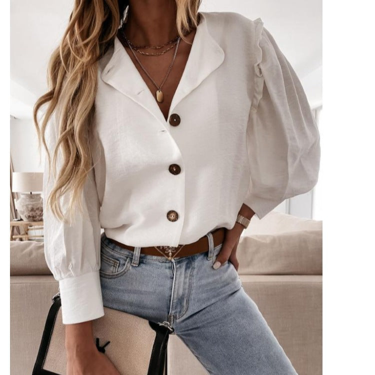 Damer Elegant Blus med Volangdetaljer och Knäppning Mirla-Eva Jonsson