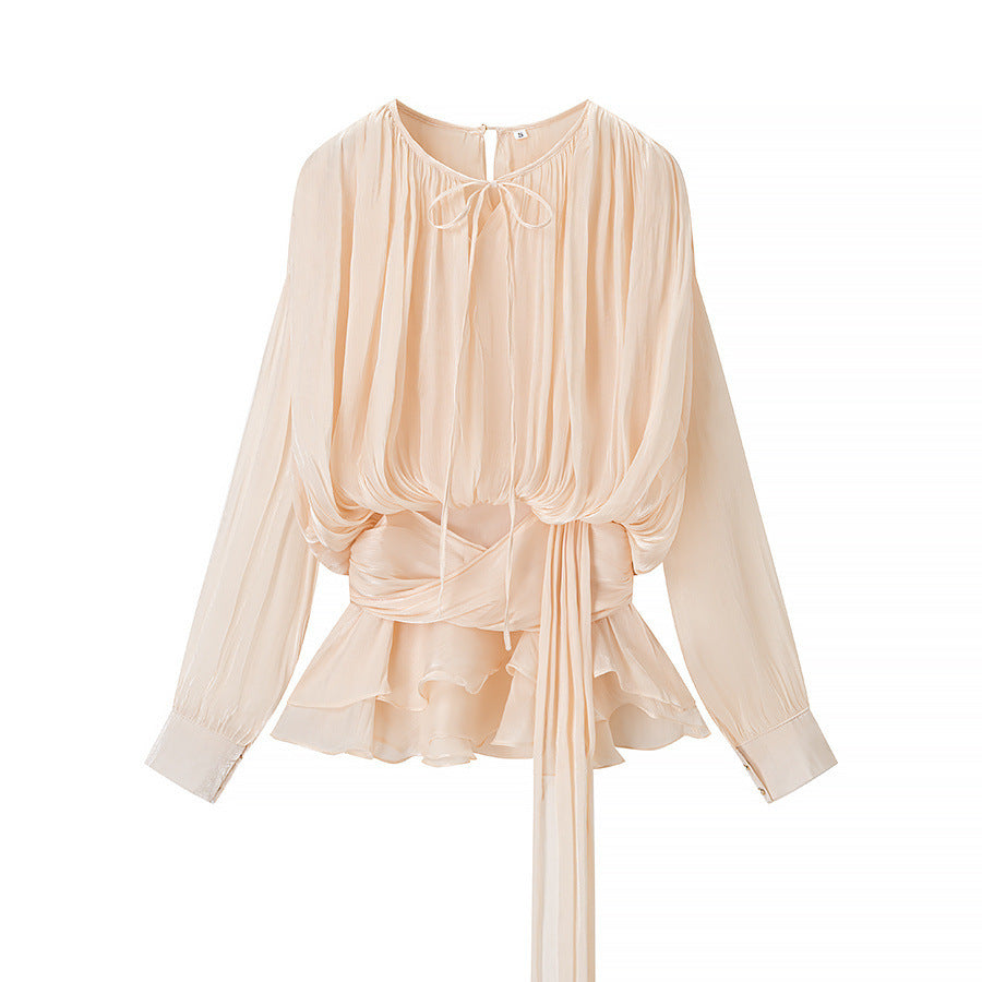 Damer Elegant Blus med Volanger och Knyttbälte Mirla-Eva Jonsson