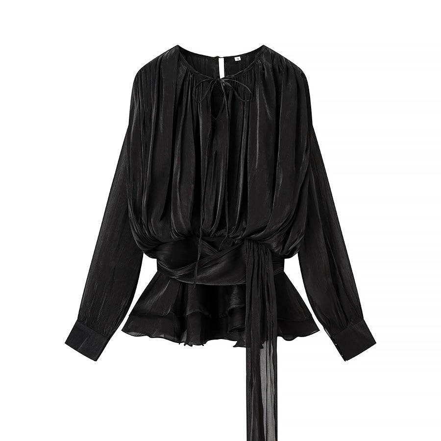 Damer Elegant Blus med Volanger och Knyttbälte Mirla-Eva Jonsson