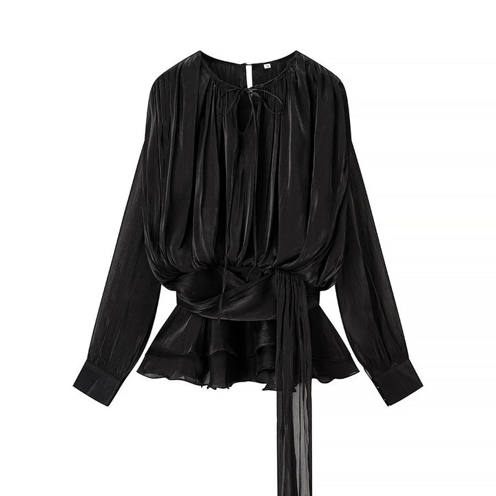 Damer Elegant Blus med Volanger och Knyttbälte Mirla-Eva Jonsson
