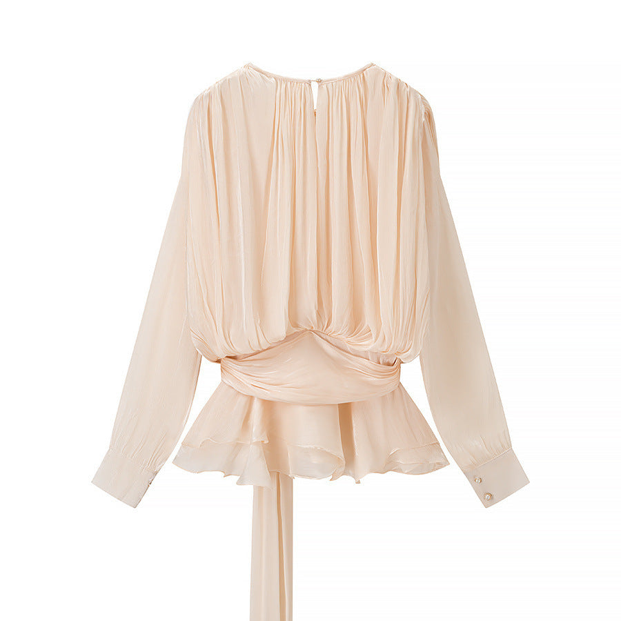 Damer Elegant Blus med Volanger och Knyttbälte Mirla-Eva Jonsson