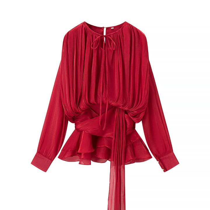 Damer Elegant Blus med Volanger och Knyttbälte Mirla-Eva Jonsson