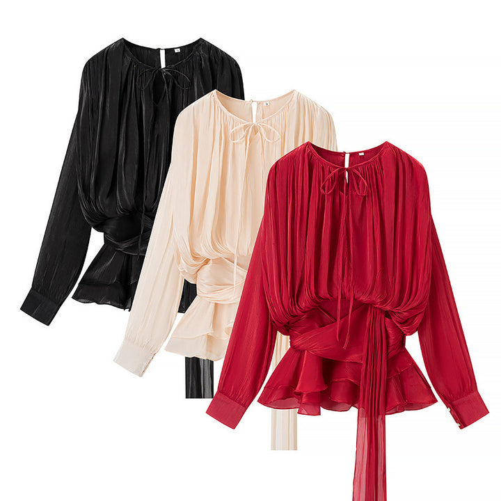 Damer Elegant Blus med Volanger och Knyttbälte Mirla-Eva Jonsson