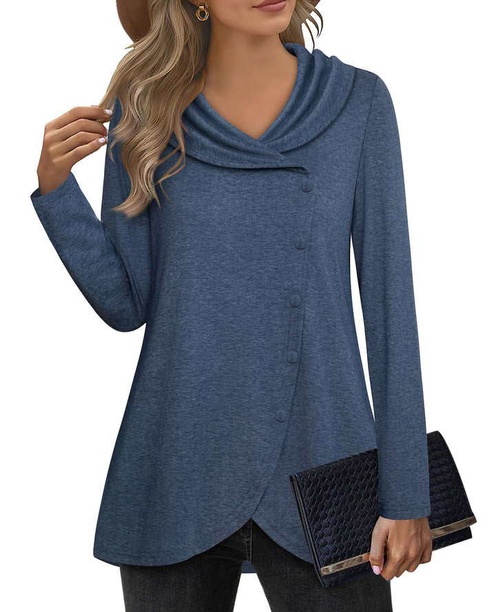 Damer Elegant Blus med asymmetrisk fåll och krage Eva Jonsson-Eva Jonsson