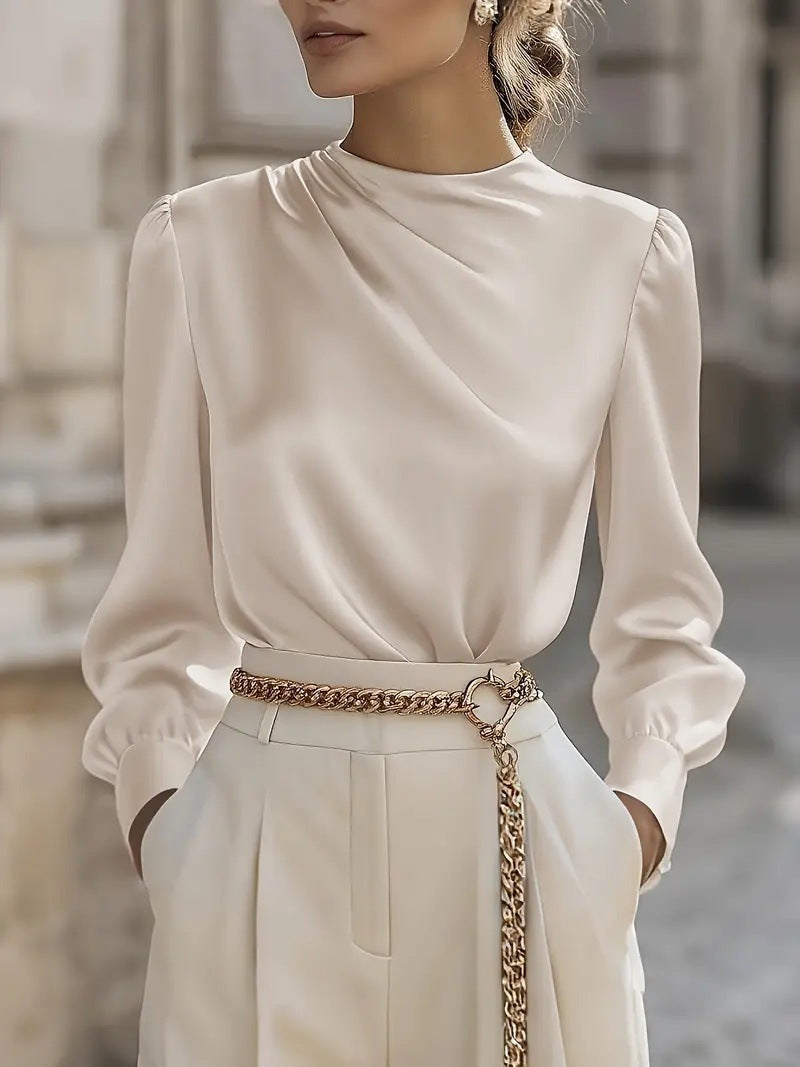 Damer Elegant Blus med asymmetrisk krage och vida ärmar Mirla-Eva Jonsson
