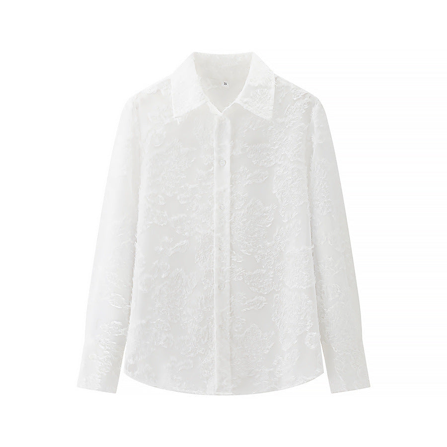 Damer Elegant Blus med blommönster broderidesign och fin transparens Mirla-Eva Jonsson