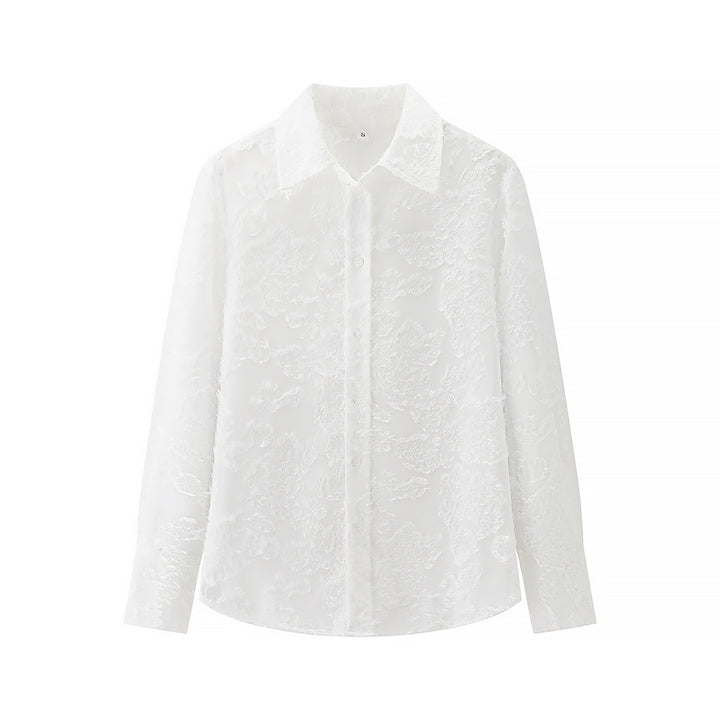 Damer Elegant Blus med blommönster broderidesign och fin transparens Mirla-Eva Jonsson