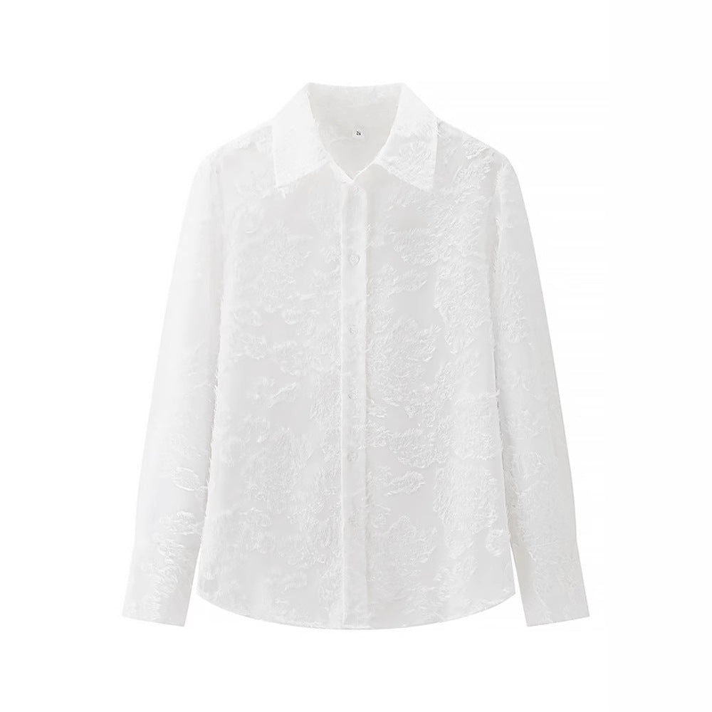 Damer Elegant Blus med blommönster broderidesign och fin transparens Mirla-Eva Jonsson