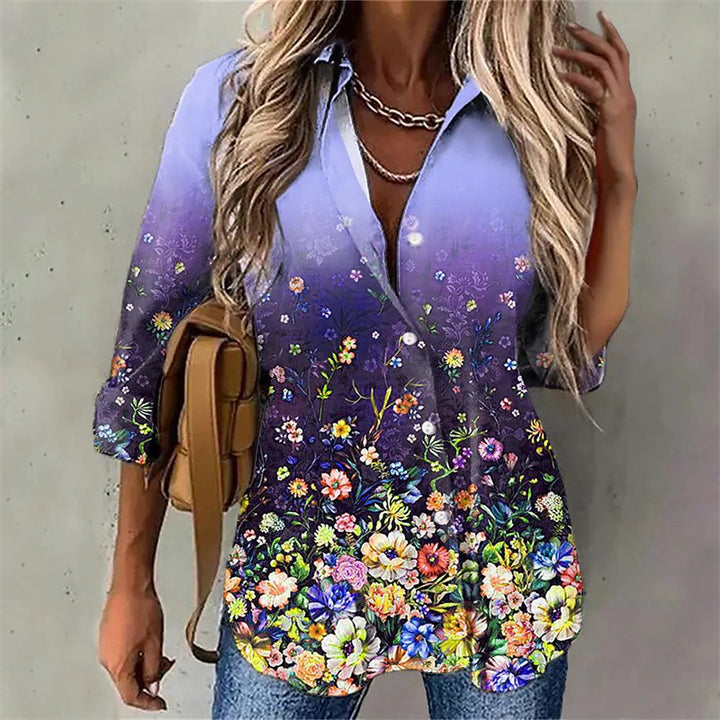 Damer Elegant Blus med blommönster och Ombre-effekt Mirla-Eva Jonsson