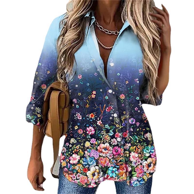 Damer Elegant Blus med blommönster och Ombre-effekt Mirla-Eva Jonsson